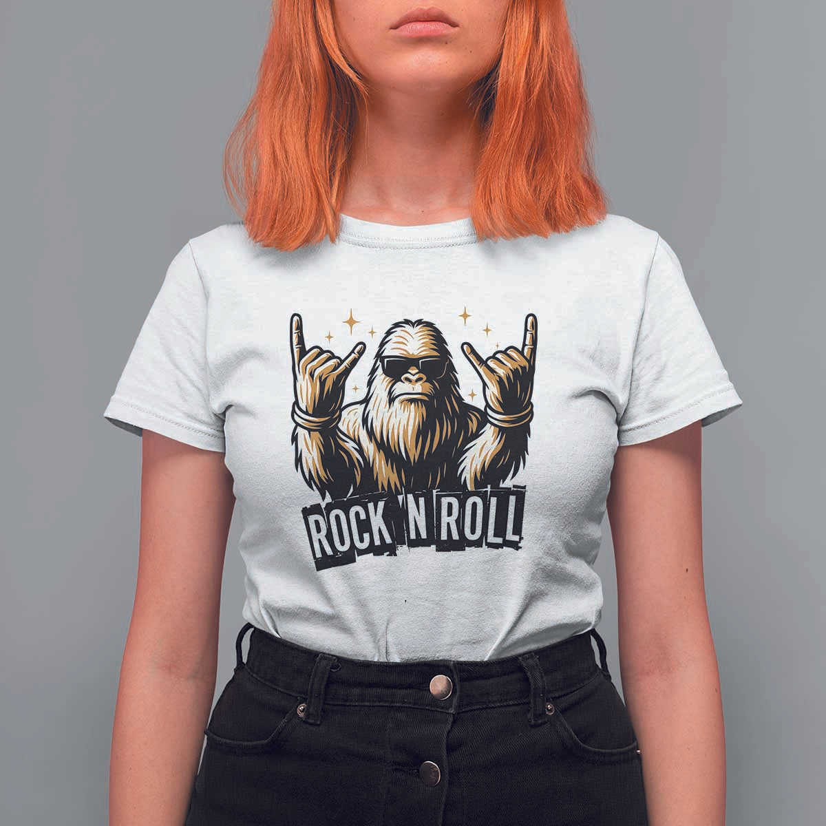 Funny Bigfoot Rock N Roll T Shirt For Women Music Lover Sasquatch - Wonder Print Shop