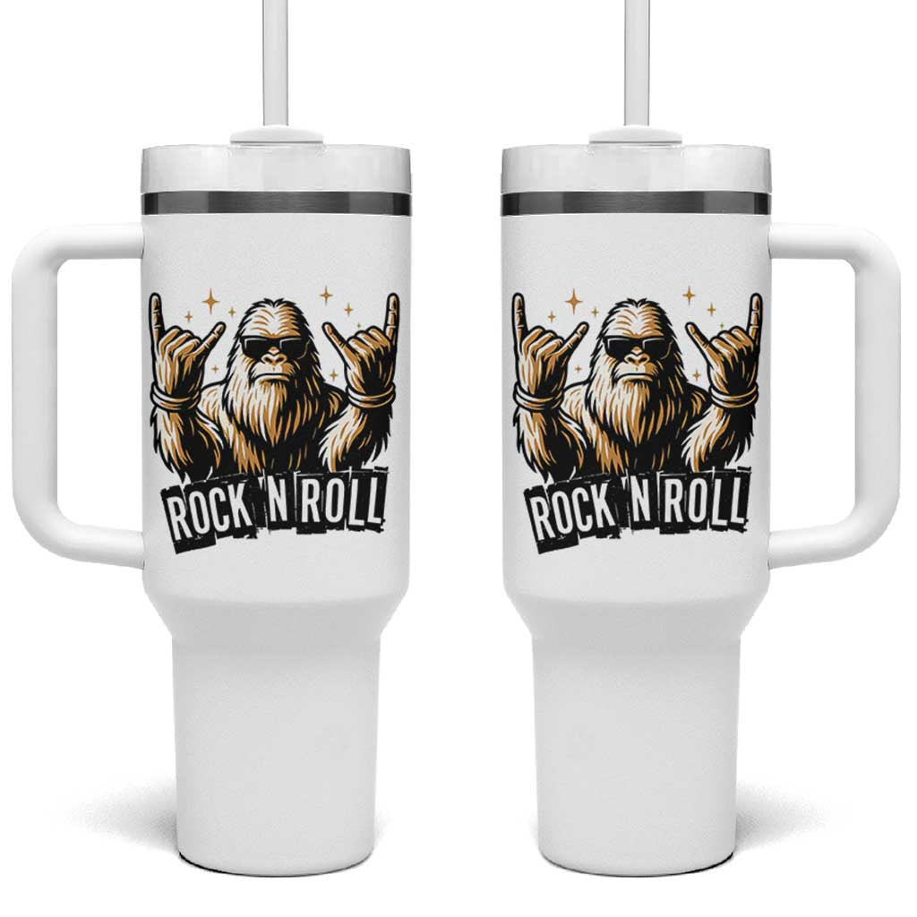 Funny Bigfoot Rock N Roll Tumbler With Handle Music Lover Sasquatch