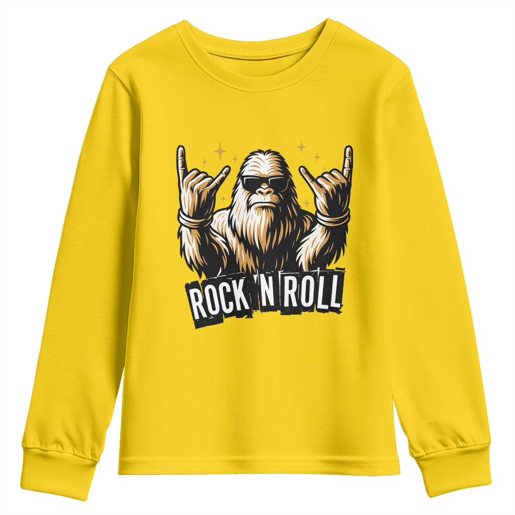 Funny Bigfoot Rock N Roll Youth Sweatshirt Music Lover Sasquatch - Wonder Print Shop