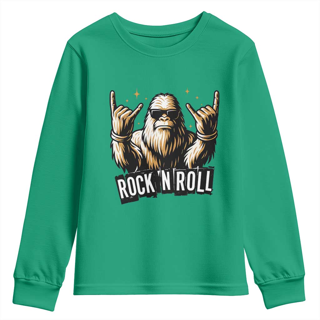Funny Bigfoot Rock N Roll Youth Sweatshirt Music Lover Sasquatch - Wonder Print Shop
