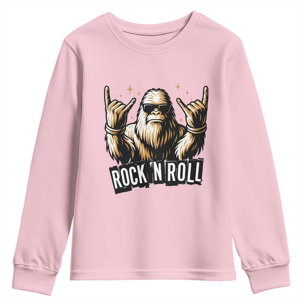 Funny Bigfoot Rock N Roll Youth Sweatshirt Music Lover Sasquatch - Wonder Print Shop