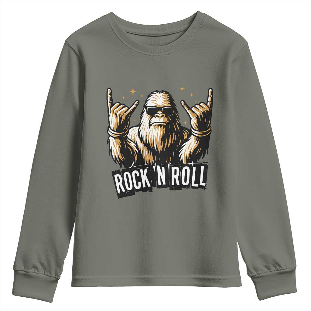 Funny Bigfoot Rock N Roll Youth Sweatshirt Music Lover Sasquatch - Wonder Print Shop