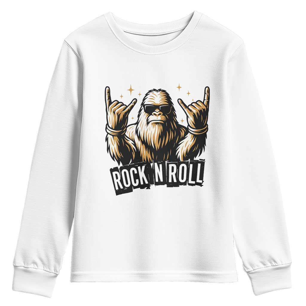 Funny Bigfoot Rock N Roll Youth Sweatshirt Music Lover Sasquatch - Wonder Print Shop