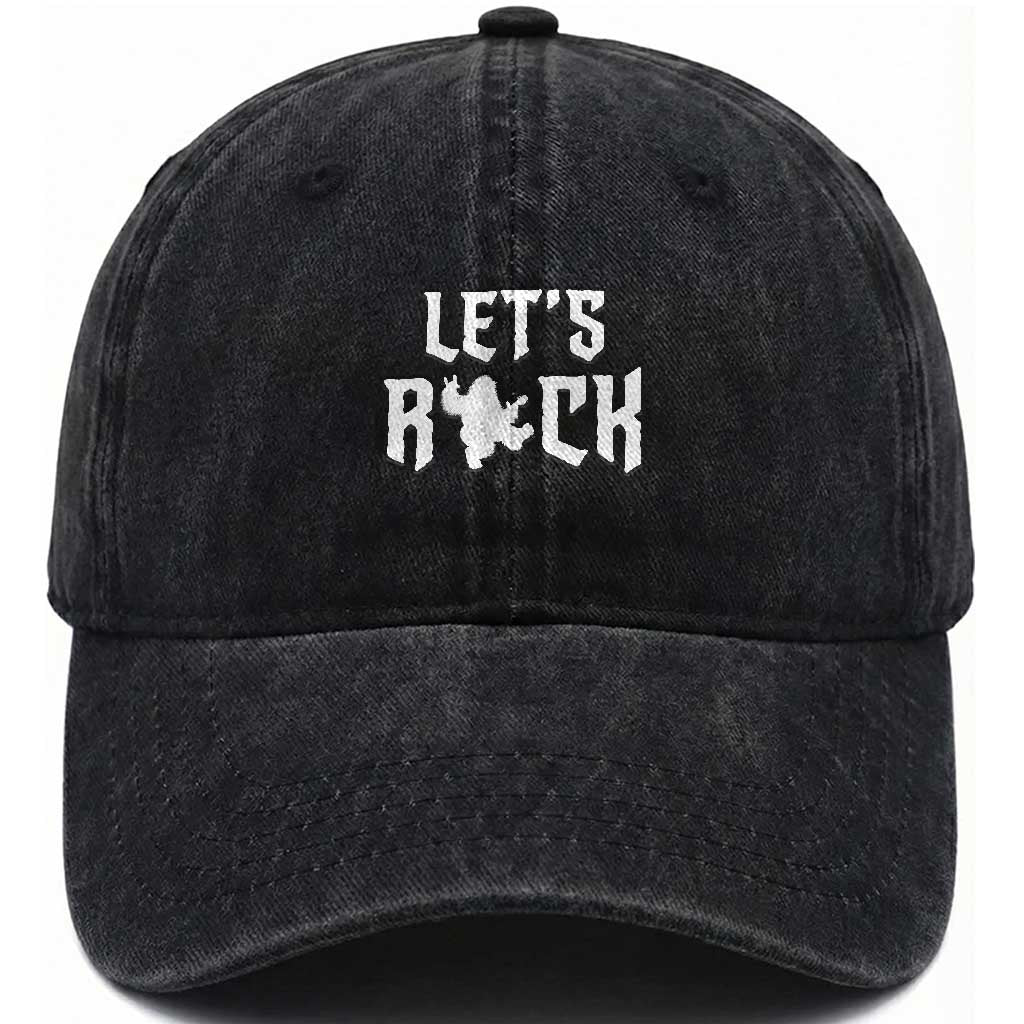 Bigfoot Rock N Roll Washed Cotton Baseball Cap Funny Lets Rock Music Lover