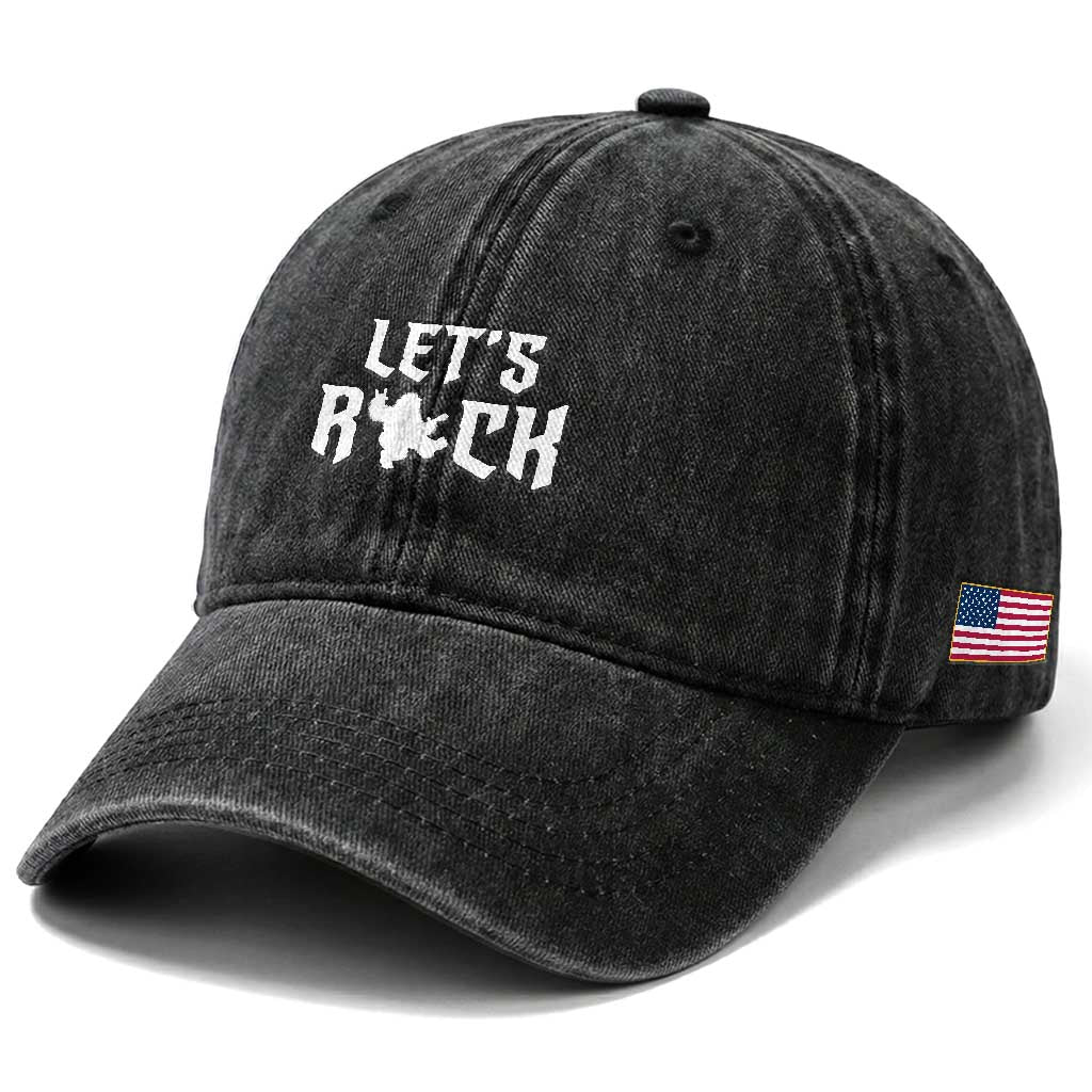 Bigfoot Rock N Roll Washed Cotton Baseball Cap Funny Lets Rock Music Lover
