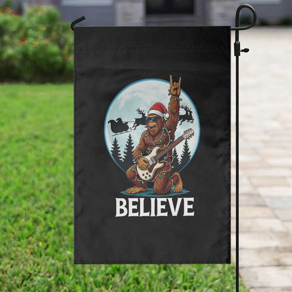 Christmas Bigfoot Garden Flag Believe Funny Santa Rock N Roll - Wonder Print Shop