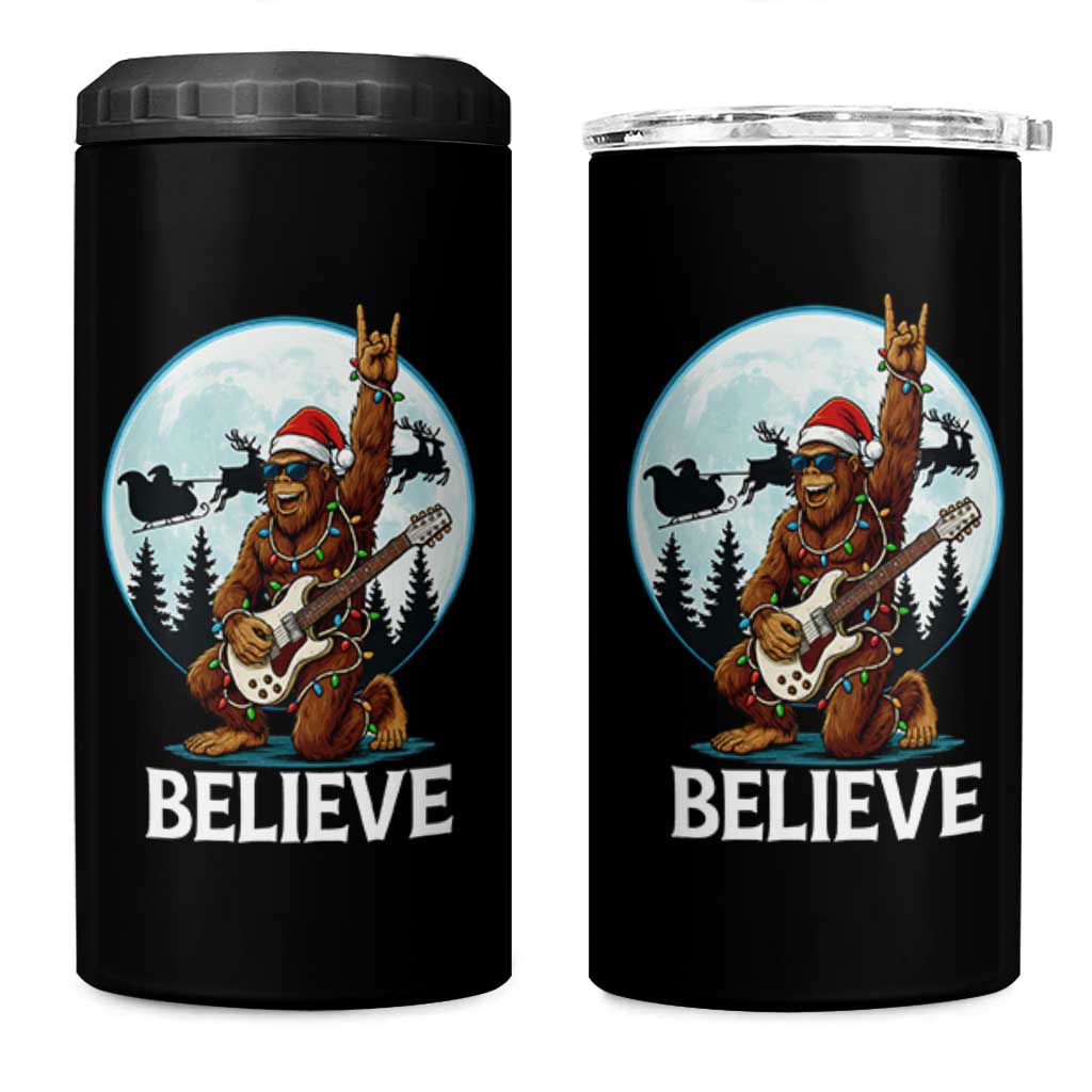 Christmas Bigfoot 4 in 1 Can Cooler Tumbler Believe Funny Santa Rock N Roll