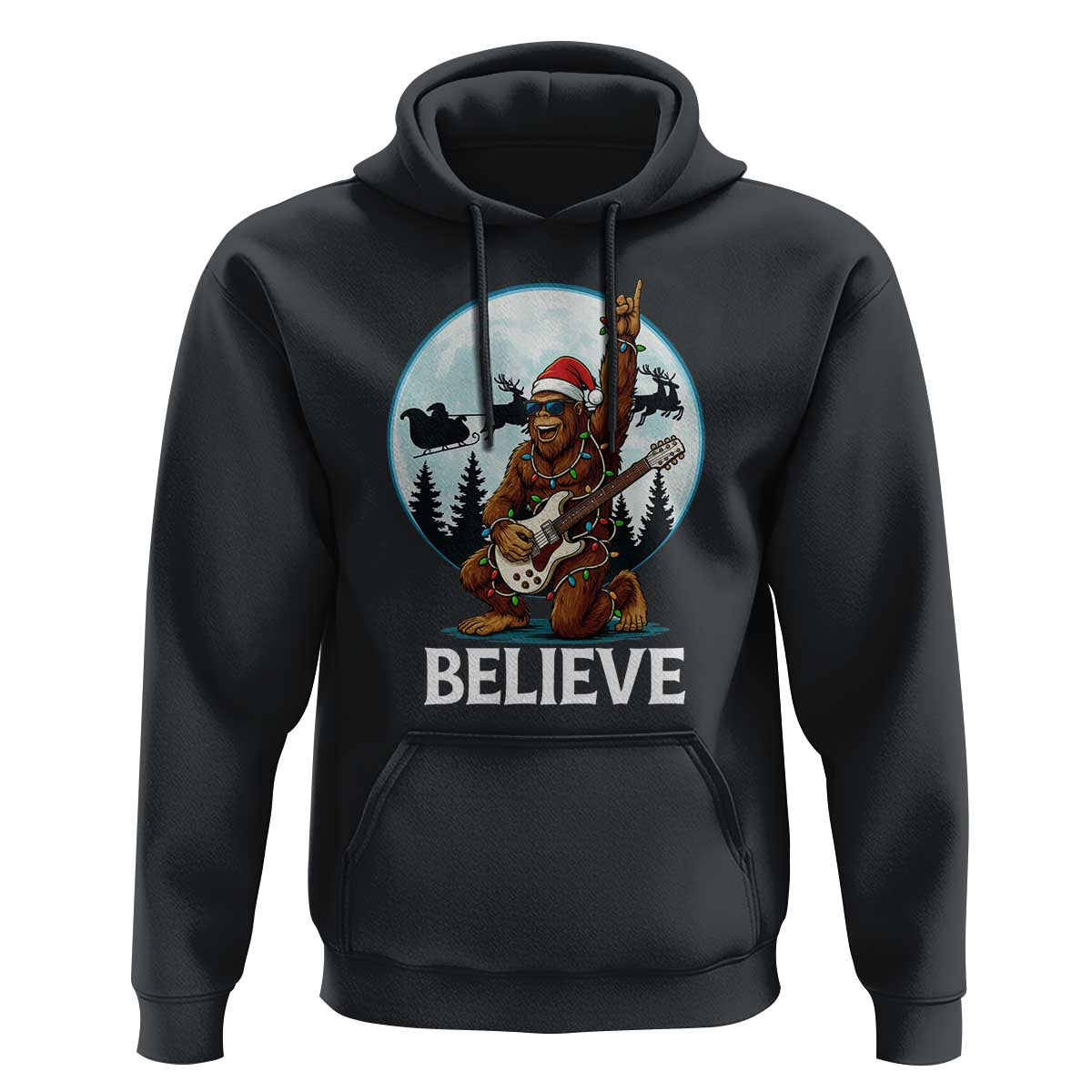 Christmas Bigfoot Hoodie Believe Funny Santa Rock N Roll - Wonder Print Shop