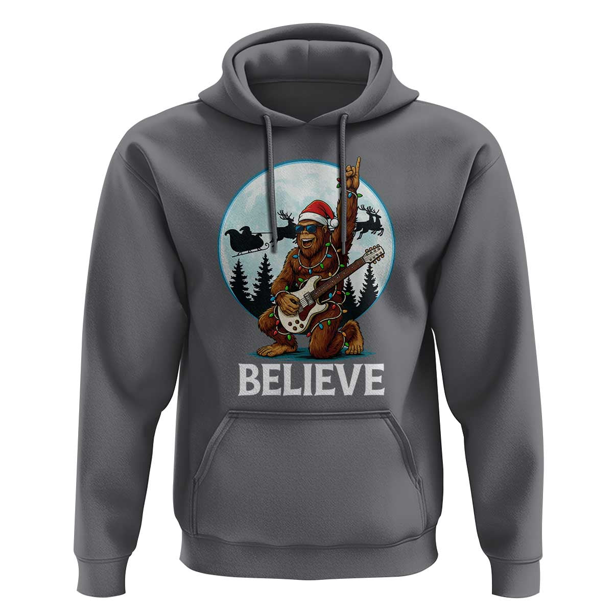 Christmas Bigfoot Hoodie Believe Funny Santa Rock N Roll - Wonder Print Shop