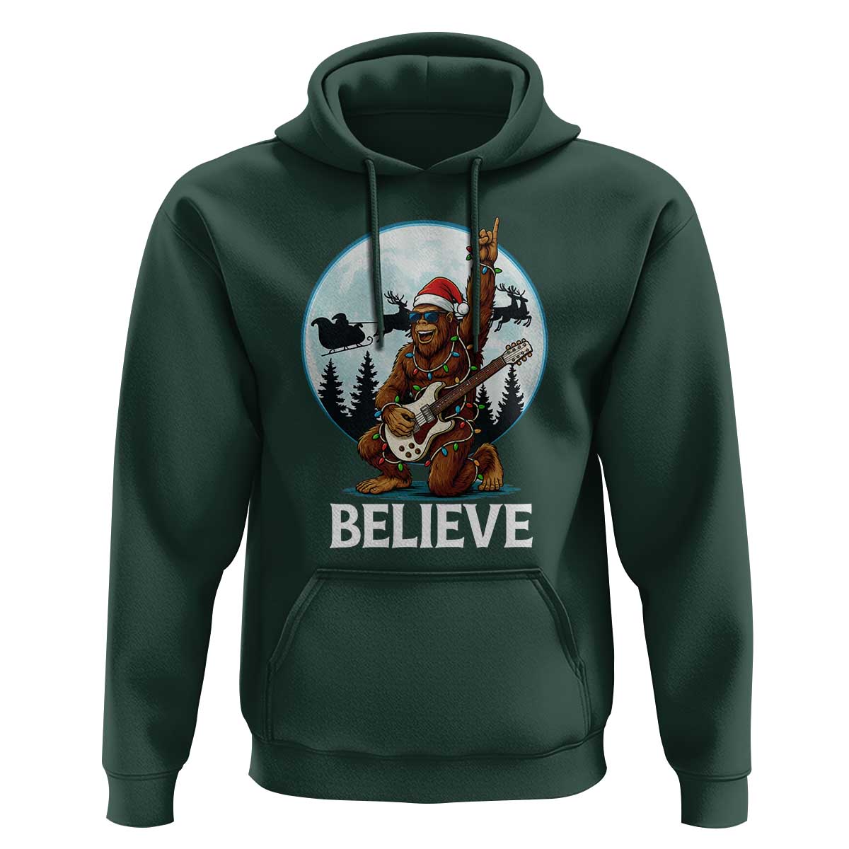Christmas Bigfoot Hoodie Believe Funny Santa Rock N Roll - Wonder Print Shop
