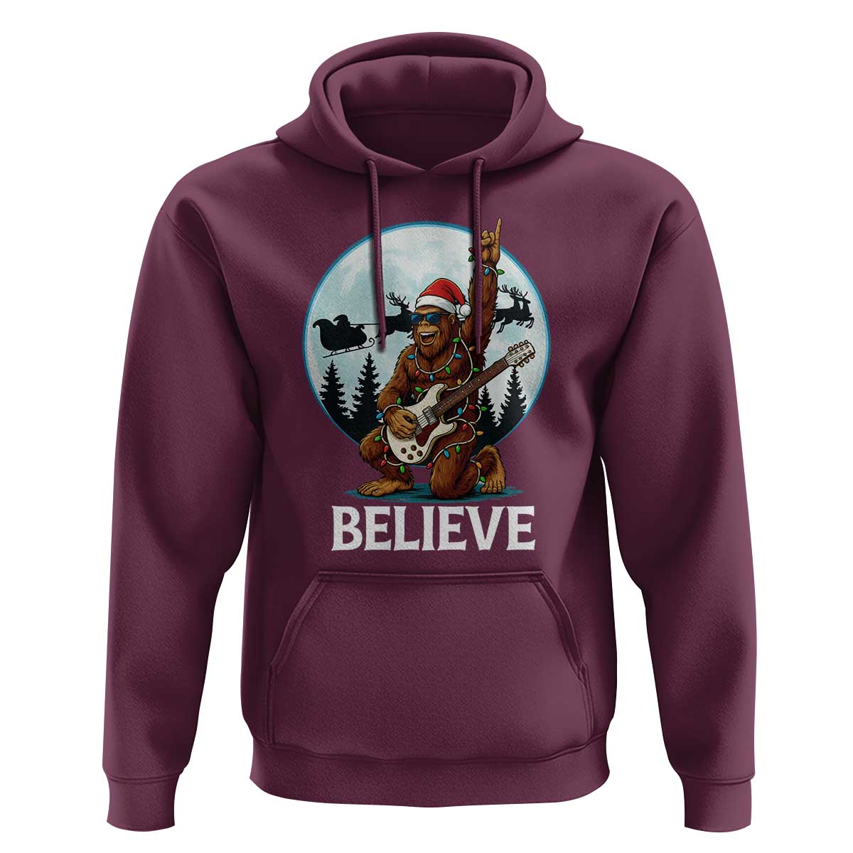 Christmas Bigfoot Hoodie Believe Funny Santa Rock N Roll - Wonder Print Shop
