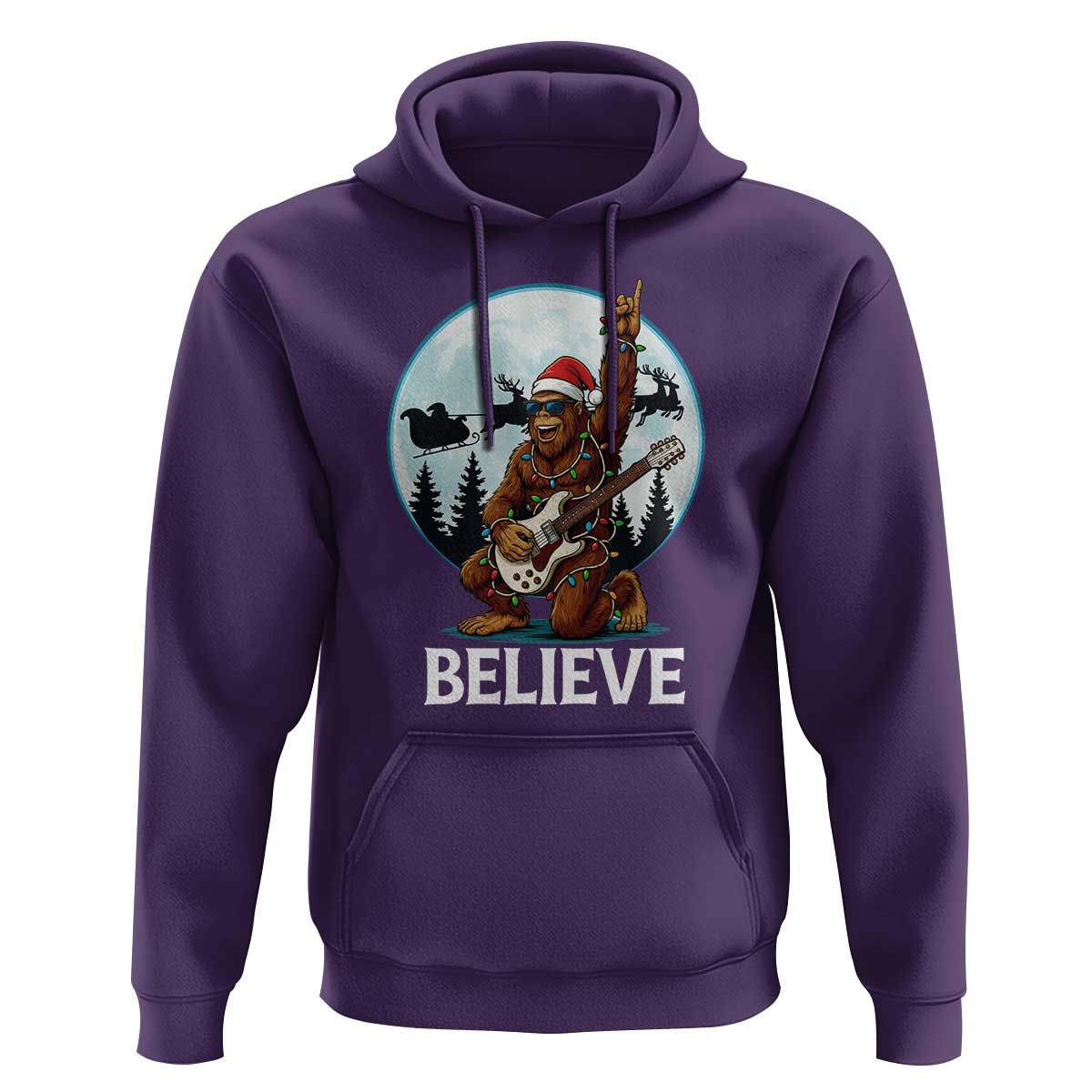 Christmas Bigfoot Hoodie Believe Funny Santa Rock N Roll - Wonder Print Shop