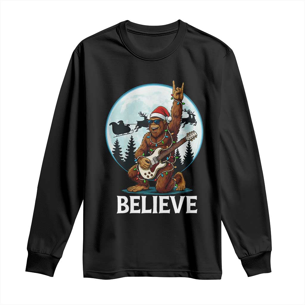 Christmas Bigfoot Long Sleeve Shirt Believe Funny Santa Rock N Roll - Wonder Print Shop