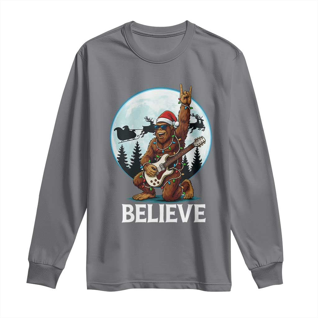 Christmas Bigfoot Long Sleeve Shirt Believe Funny Santa Rock N Roll - Wonder Print Shop