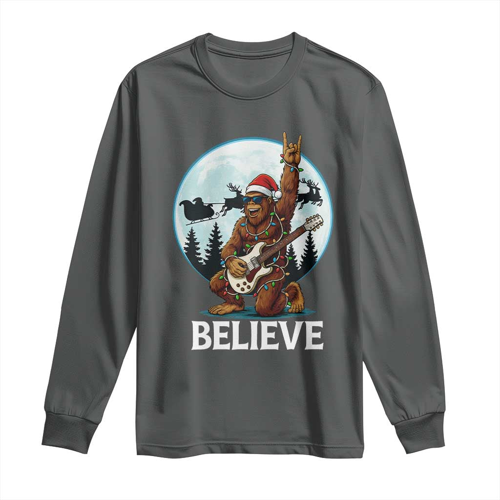 Christmas Bigfoot Long Sleeve Shirt Believe Funny Santa Rock N Roll - Wonder Print Shop
