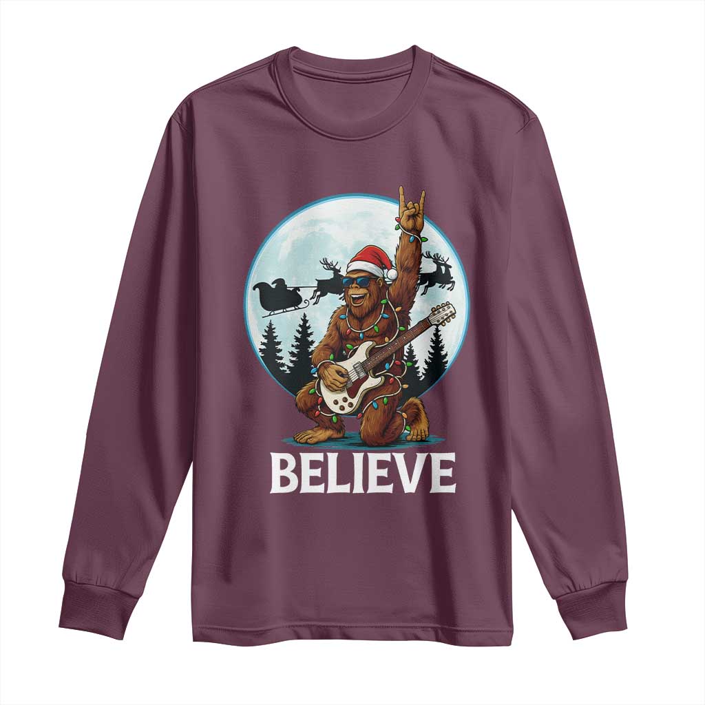 Christmas Bigfoot Long Sleeve Shirt Believe Funny Santa Rock N Roll - Wonder Print Shop