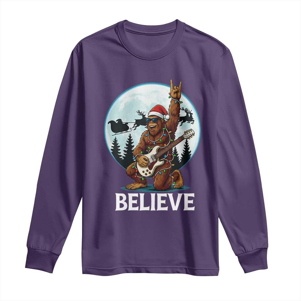 Christmas Bigfoot Long Sleeve Shirt Believe Funny Santa Rock N Roll - Wonder Print Shop
