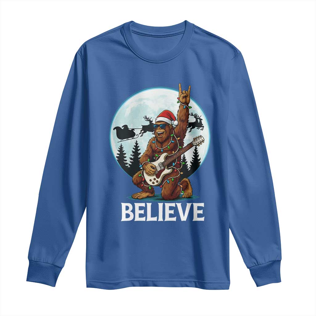 Christmas Bigfoot Long Sleeve Shirt Believe Funny Santa Rock N Roll - Wonder Print Shop