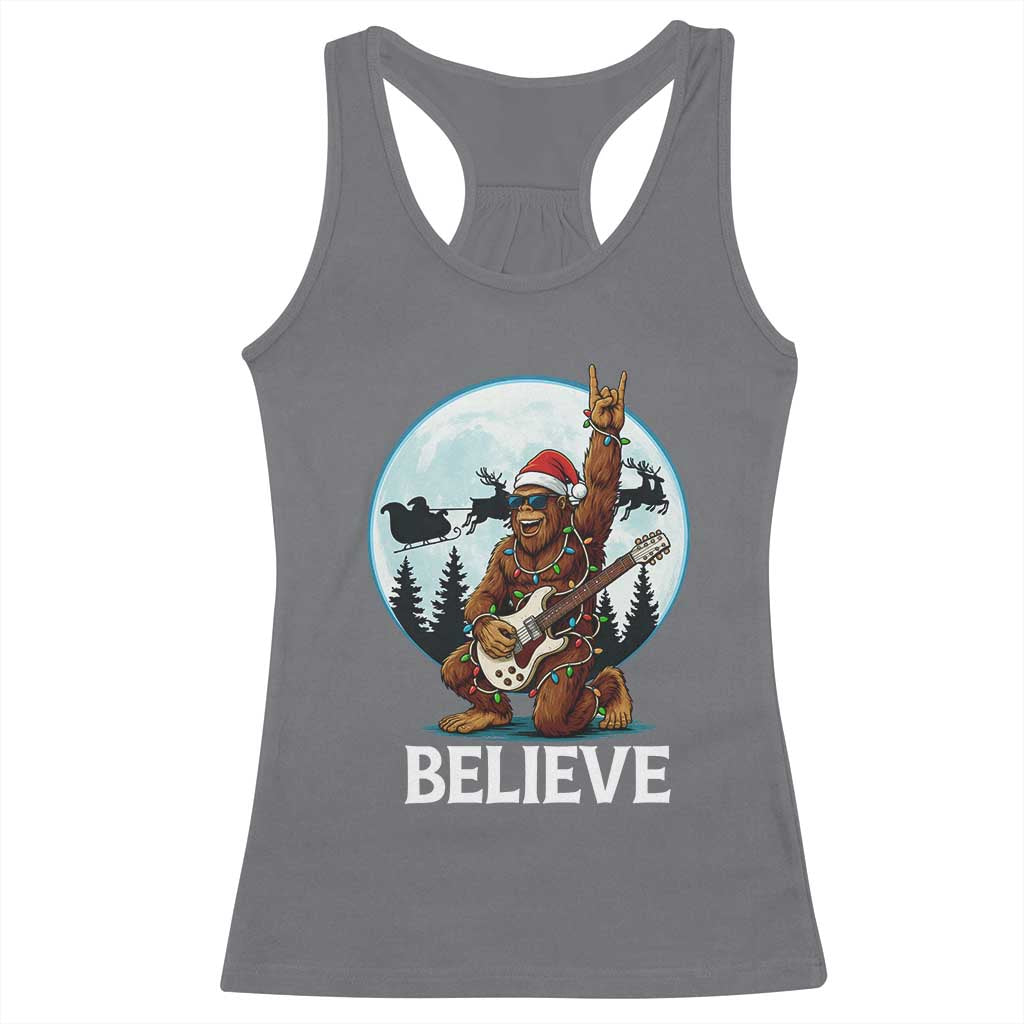 Christmas Bigfoot Racerback Tank Top Believe Funny Santa Rock N Roll - Wonder Print Shop