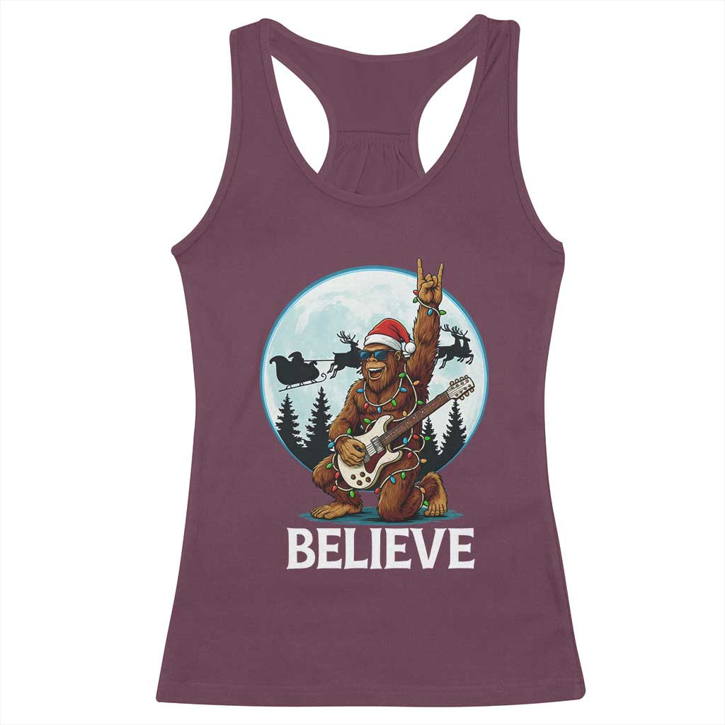 Christmas Bigfoot Racerback Tank Top Believe Funny Santa Rock N Roll - Wonder Print Shop