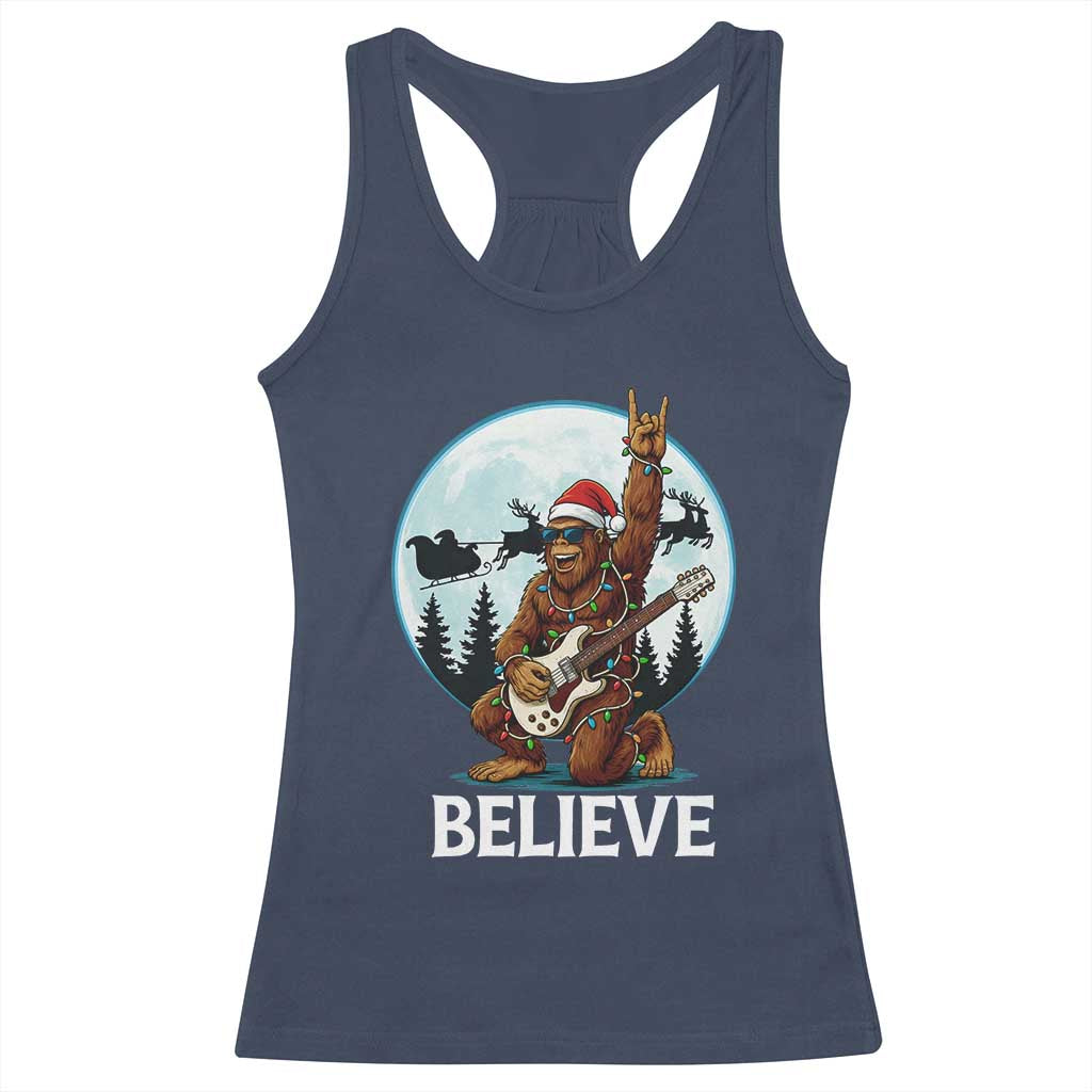 Christmas Bigfoot Racerback Tank Top Believe Funny Santa Rock N Roll - Wonder Print Shop