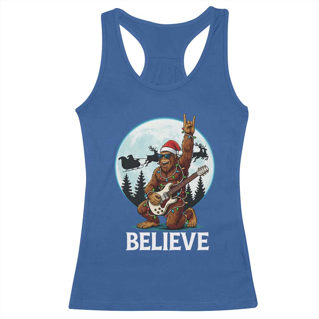 Christmas Bigfoot Racerback Tank Top Believe Funny Santa Rock N Roll - Wonder Print Shop