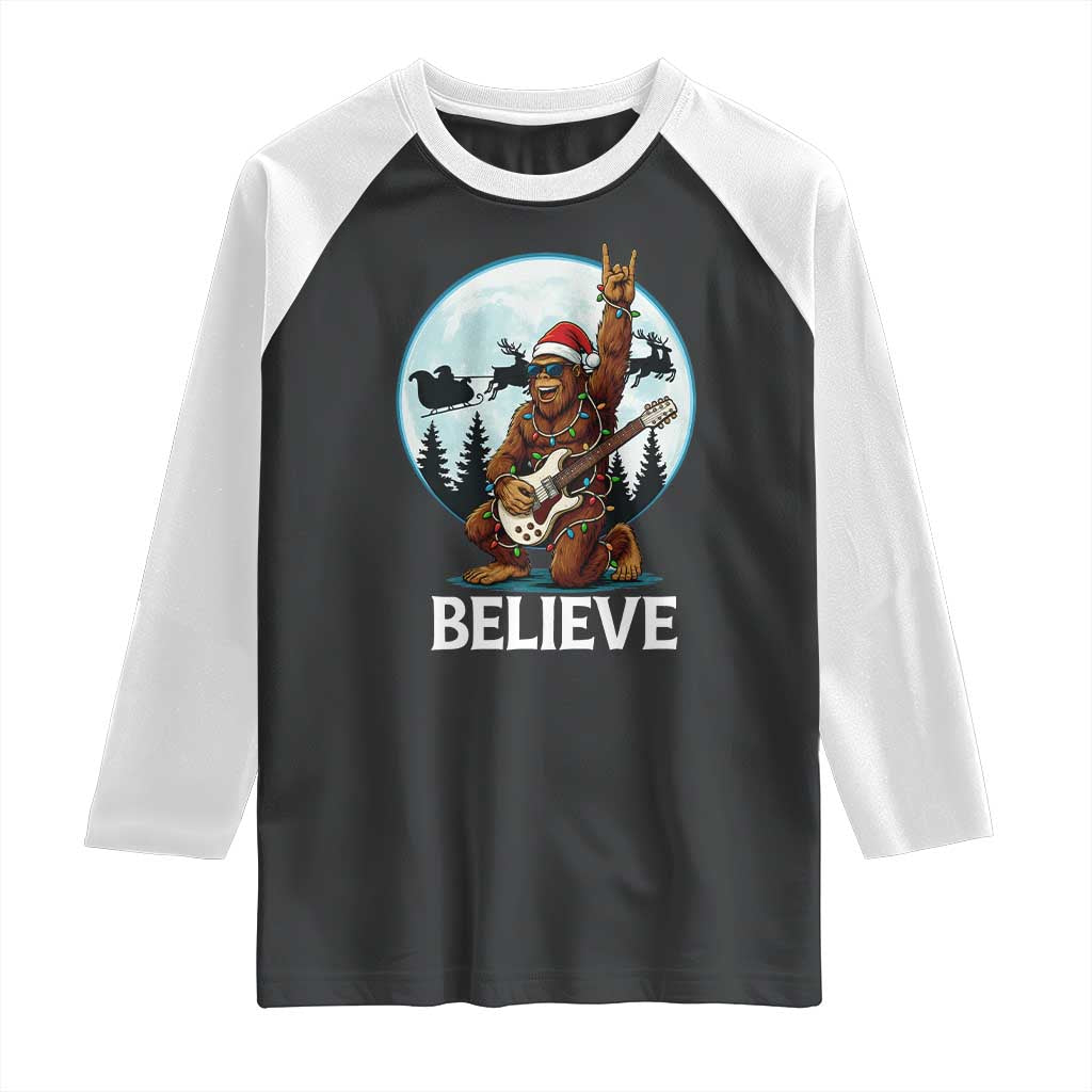 Christmas Bigfoot Raglan Shirt Believe Funny Santa Rock N Roll - Wonder Print Shop