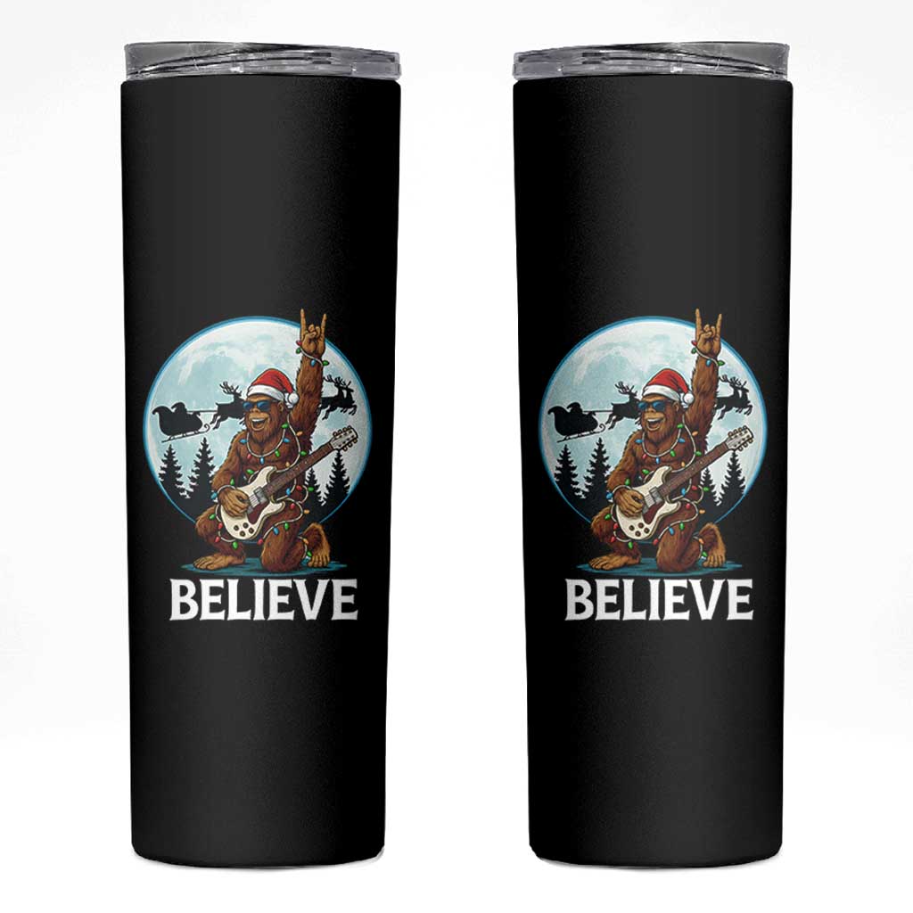 Christmas Bigfoot Skinny Tumbler Believe Funny Santa Rock N Roll