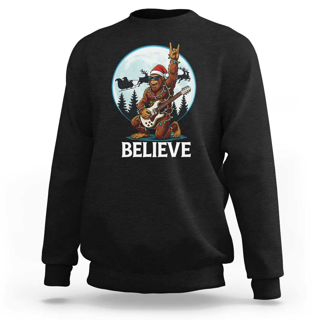Christmas Bigfoot Sweatshirt Believe Funny Santa Rock N Roll - Wonder Print Shop