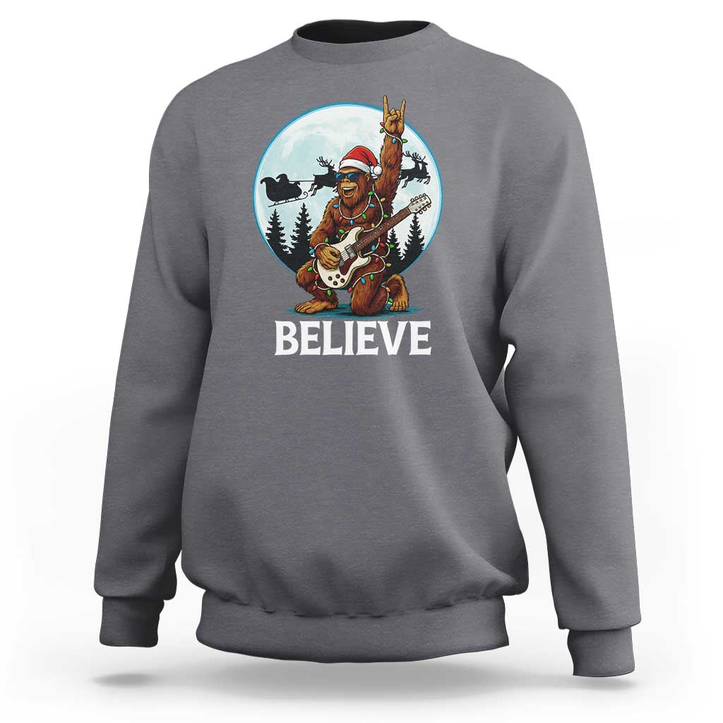 Christmas Bigfoot Sweatshirt Believe Funny Santa Rock N Roll - Wonder Print Shop