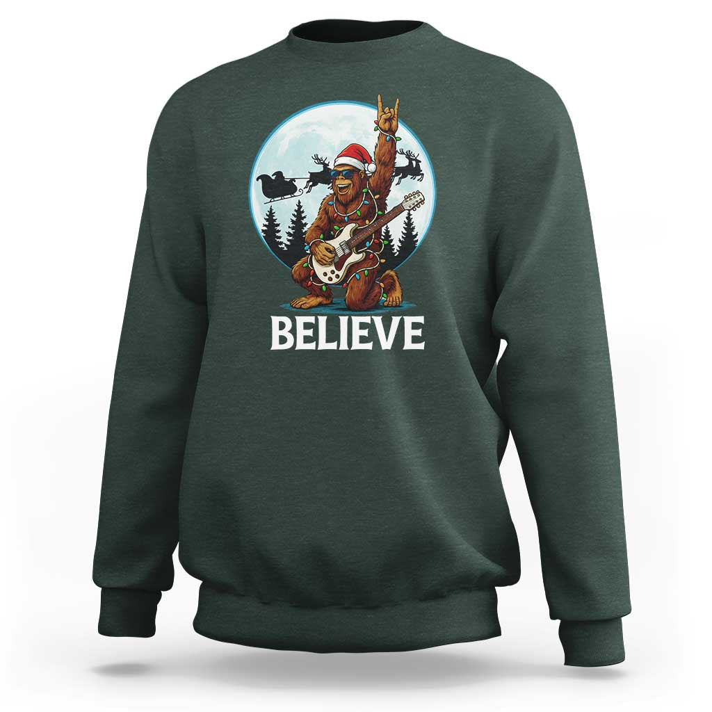 Christmas Bigfoot Sweatshirt Believe Funny Santa Rock N Roll - Wonder Print Shop
