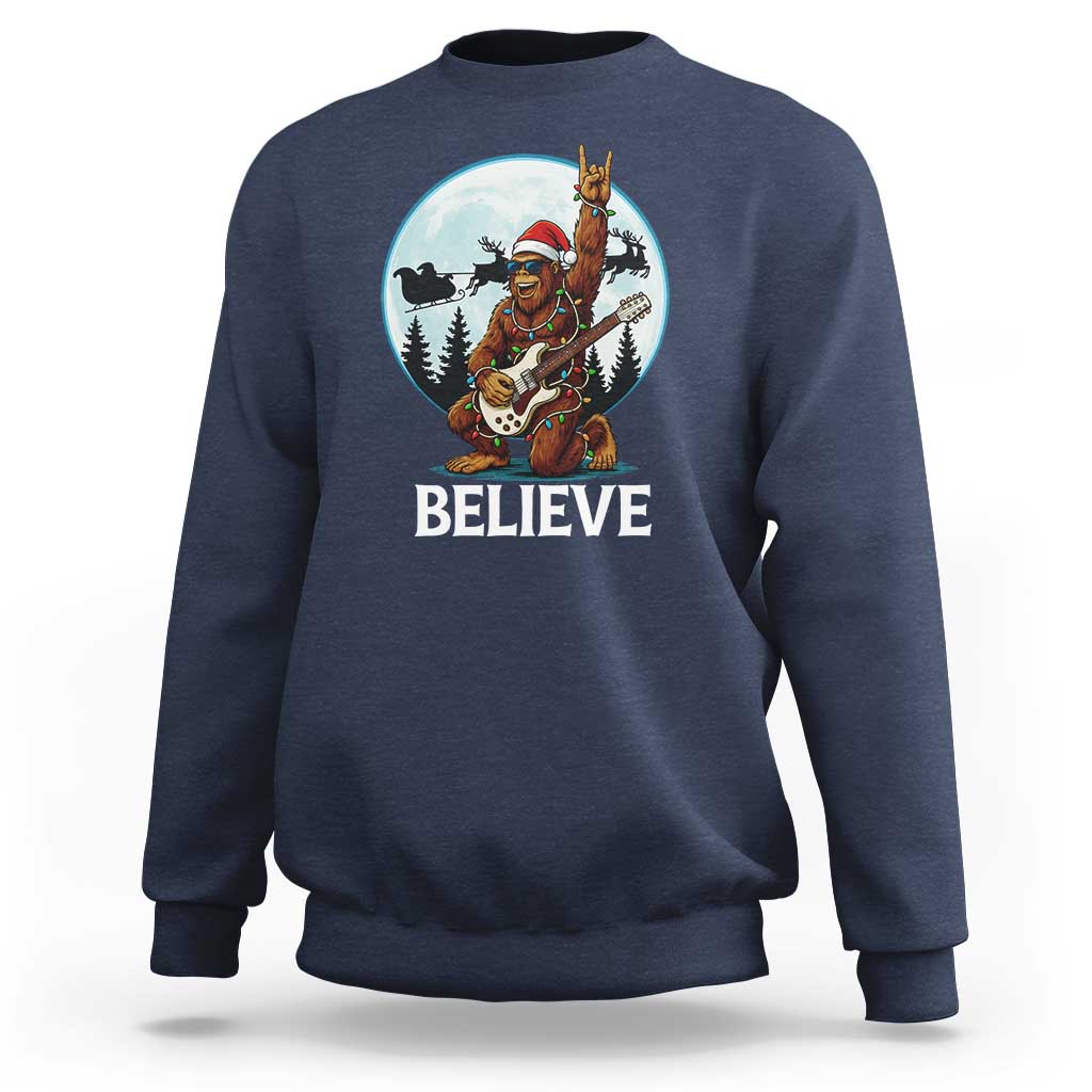 Christmas Bigfoot Sweatshirt Believe Funny Santa Rock N Roll - Wonder Print Shop