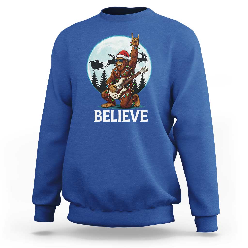 Christmas Bigfoot Sweatshirt Believe Funny Santa Rock N Roll - Wonder Print Shop
