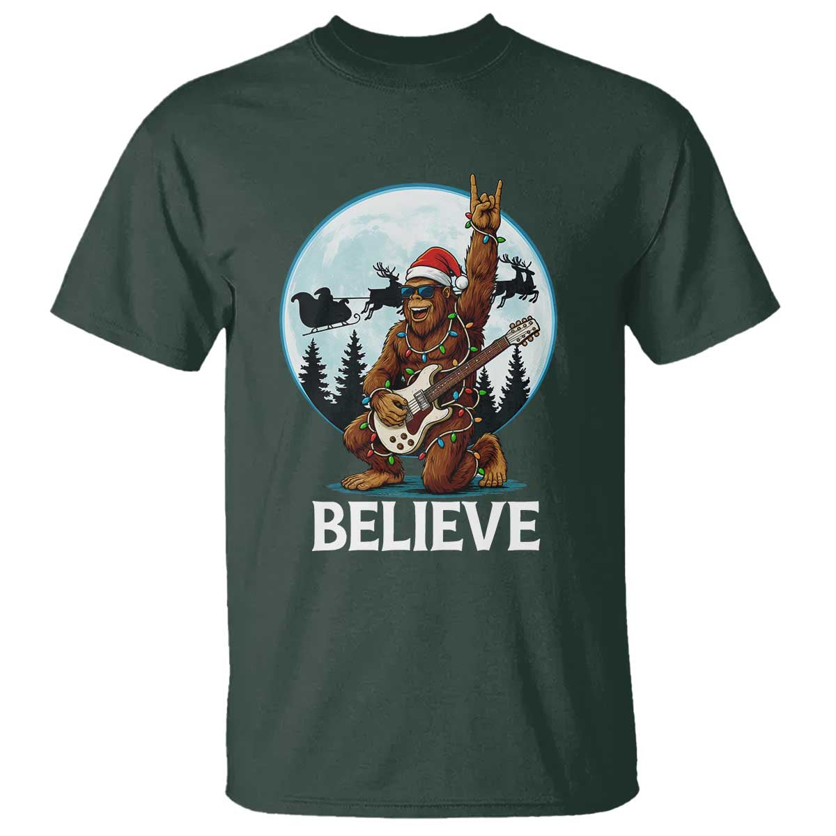 Christmas Bigfoot T Shirt Believe Funny Santa Rock N Roll - Wonder Print Shop