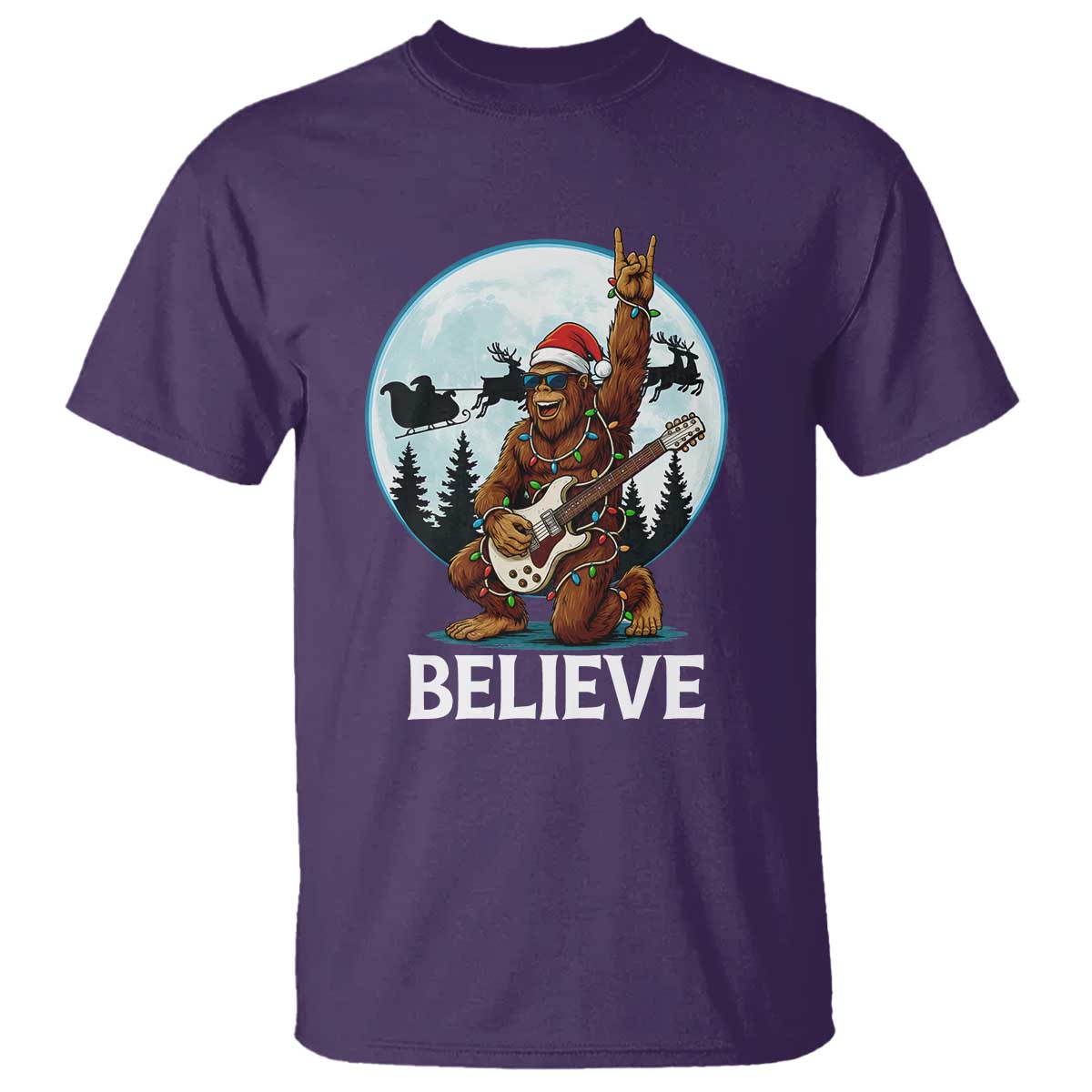Christmas Bigfoot T Shirt Believe Funny Santa Rock N Roll - Wonder Print Shop