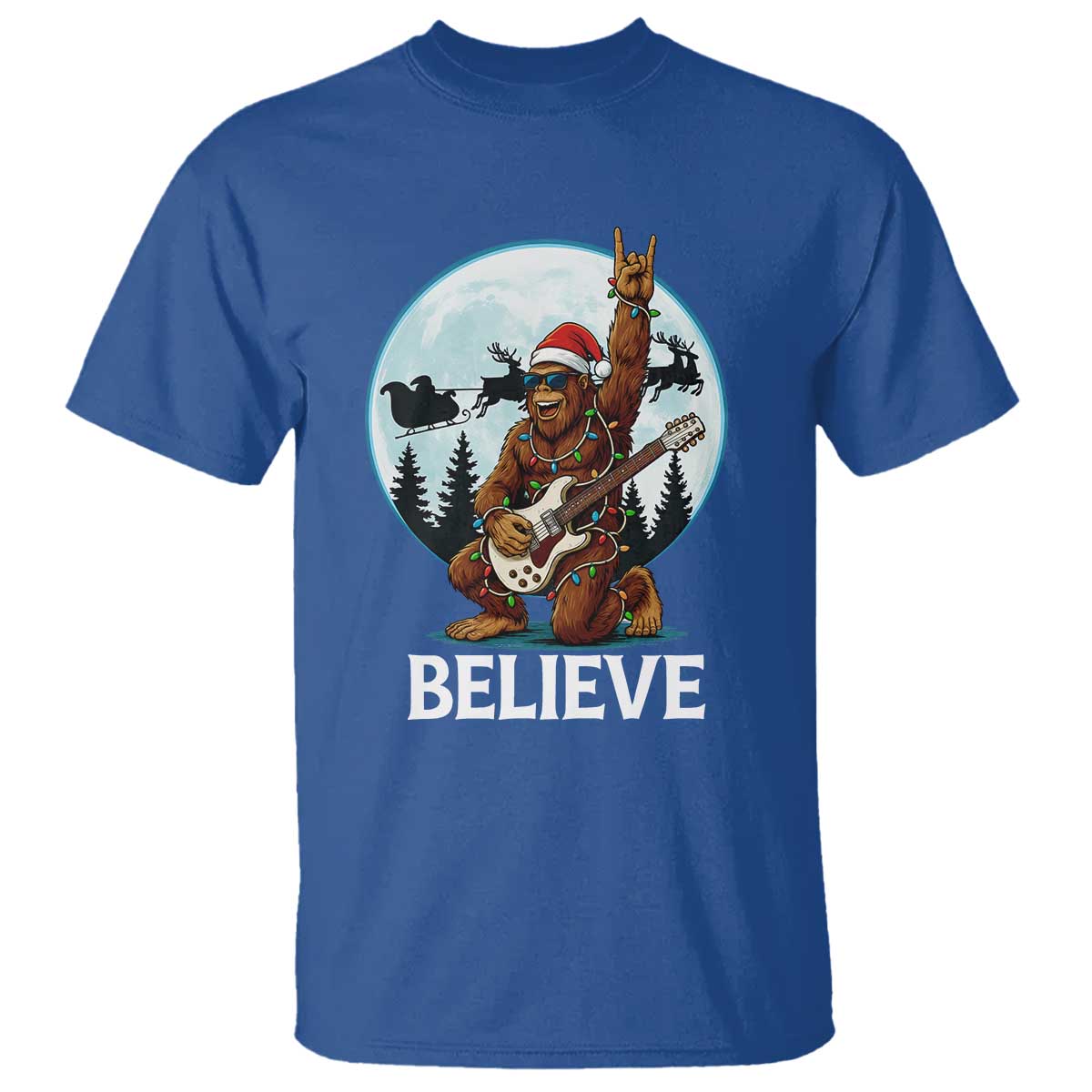 Christmas Bigfoot T Shirt Believe Funny Santa Rock N Roll - Wonder Print Shop