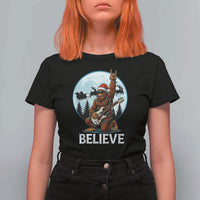 Christmas Bigfoot T Shirt For Women Believe Funny Santa Rock N Roll - Wonder Print Shop