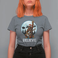 Christmas Bigfoot T Shirt For Women Believe Funny Santa Rock N Roll - Wonder Print Shop
