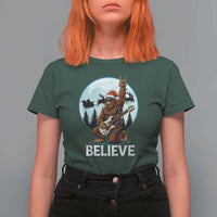 Christmas Bigfoot T Shirt For Women Believe Funny Santa Rock N Roll - Wonder Print Shop