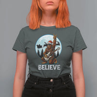 Christmas Bigfoot T Shirt For Women Believe Funny Santa Rock N Roll - Wonder Print Shop