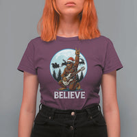Christmas Bigfoot T Shirt For Women Believe Funny Santa Rock N Roll - Wonder Print Shop