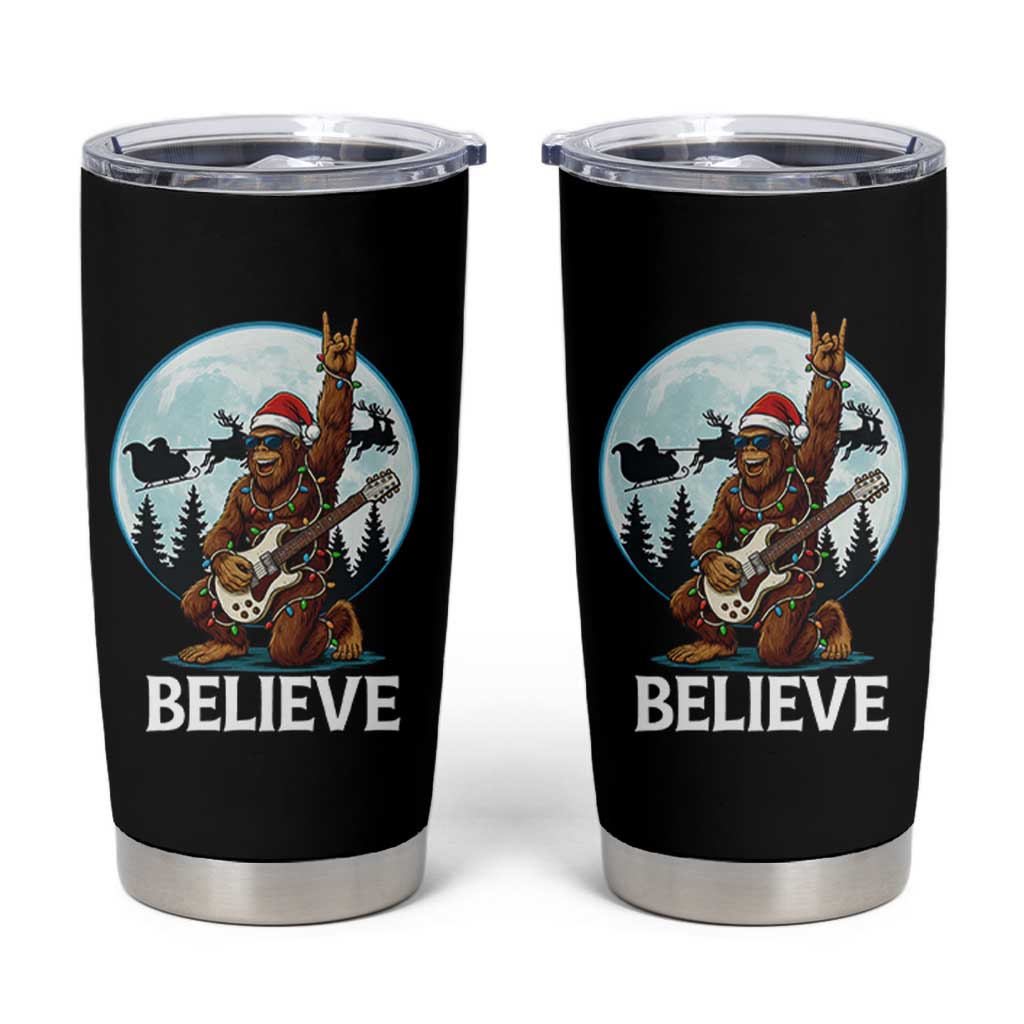 Christmas Bigfoot Tumbler Cup Believe Funny Santa Rock N Roll