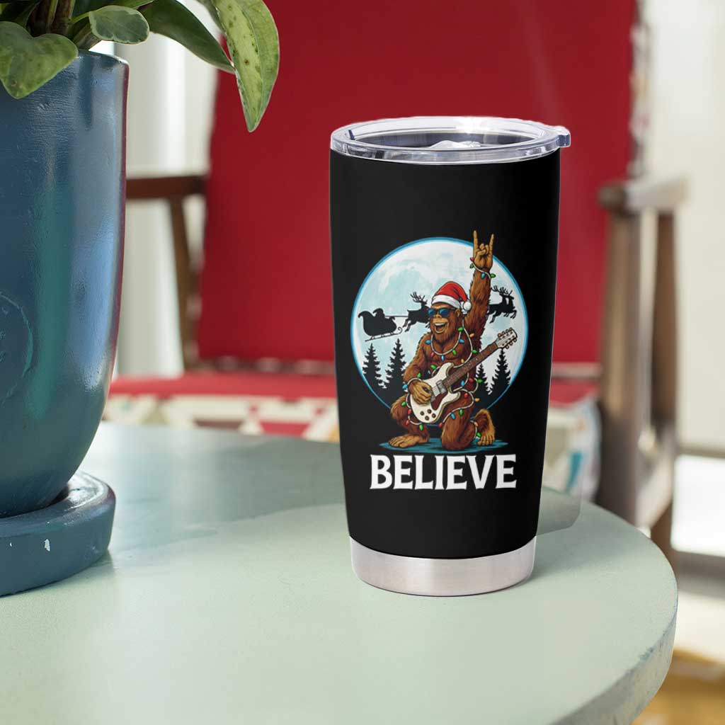 Christmas Bigfoot Tumbler Cup Believe Funny Santa Rock N Roll