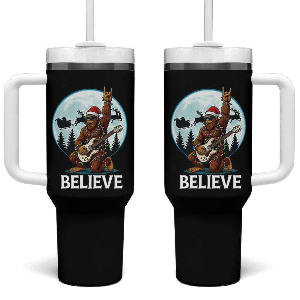 Christmas Bigfoot Tumbler With Handle Believe Funny Santa Rock N Roll