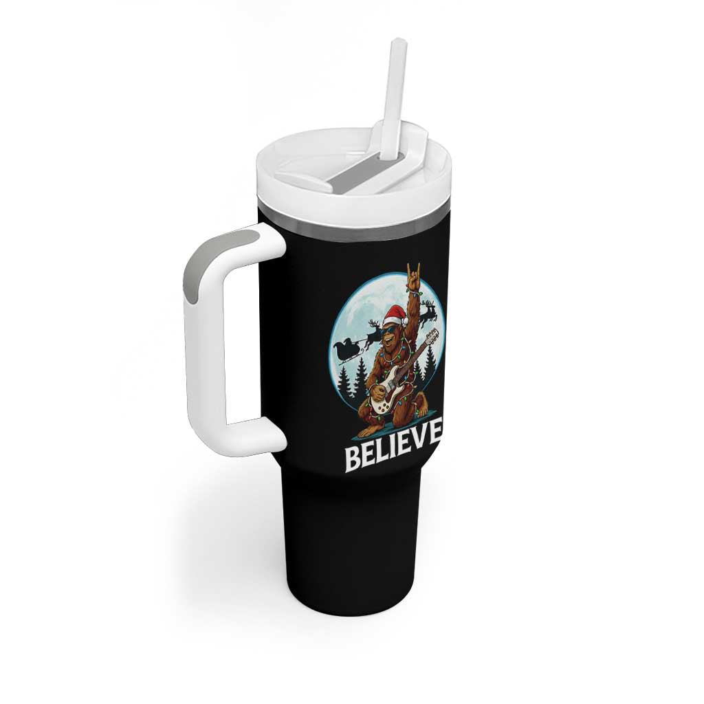 Christmas Bigfoot Tumbler With Handle Believe Funny Santa Rock N Roll