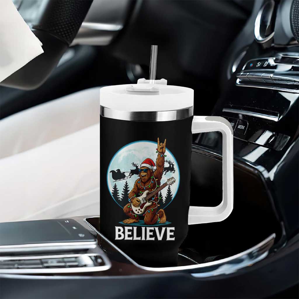 Christmas Bigfoot Tumbler With Handle Believe Funny Santa Rock N Roll