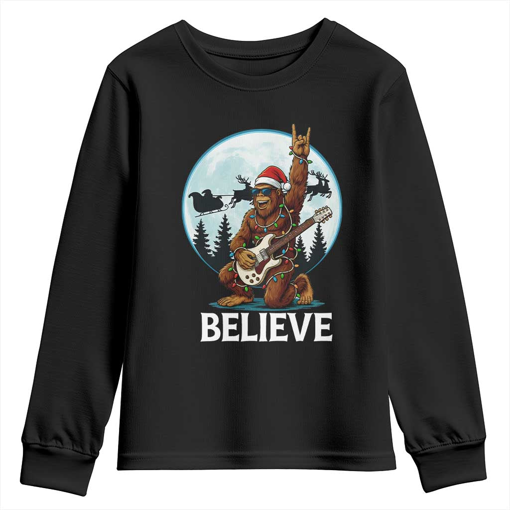 Christmas Bigfoot Youth Sweatshirt Believe Funny Santa Rock N Roll - Wonder Print Shop