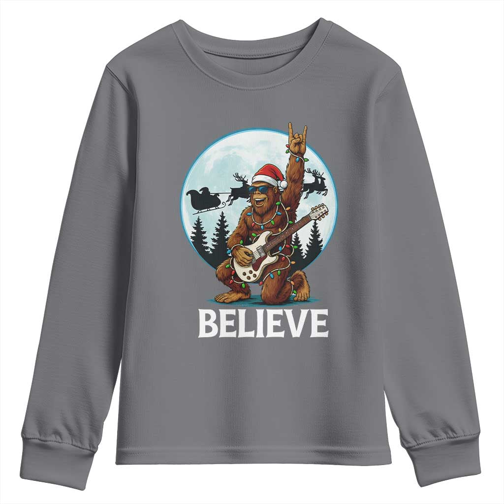 Christmas Bigfoot Youth Sweatshirt Believe Funny Santa Rock N Roll - Wonder Print Shop