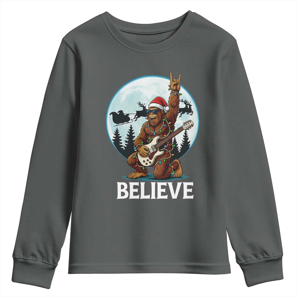 Christmas Bigfoot Youth Sweatshirt Believe Funny Santa Rock N Roll - Wonder Print Shop