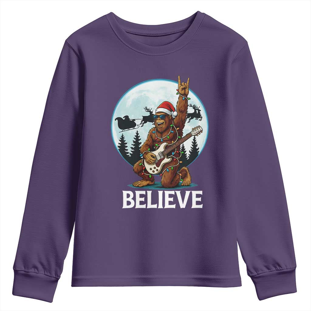 Christmas Bigfoot Youth Sweatshirt Believe Funny Santa Rock N Roll - Wonder Print Shop